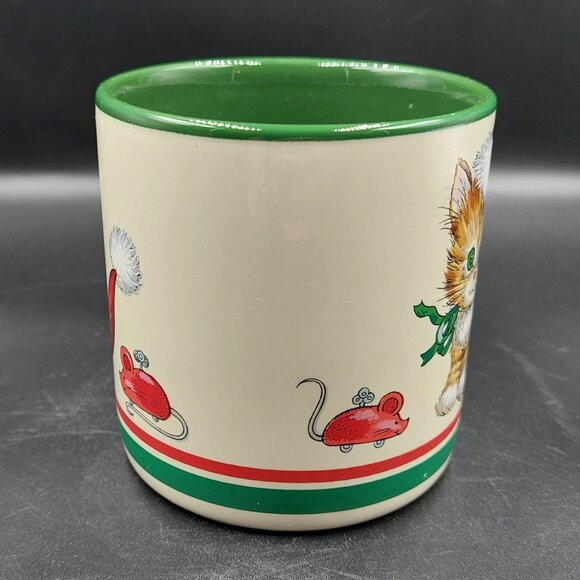 Vintage 1989 Potpourri Press Tabby Kitten Cat Santa Christmas Holiday Coffee Mug - Picture 5 of 8